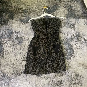Mini Black & Gold Paisley Dress - Express, size 0